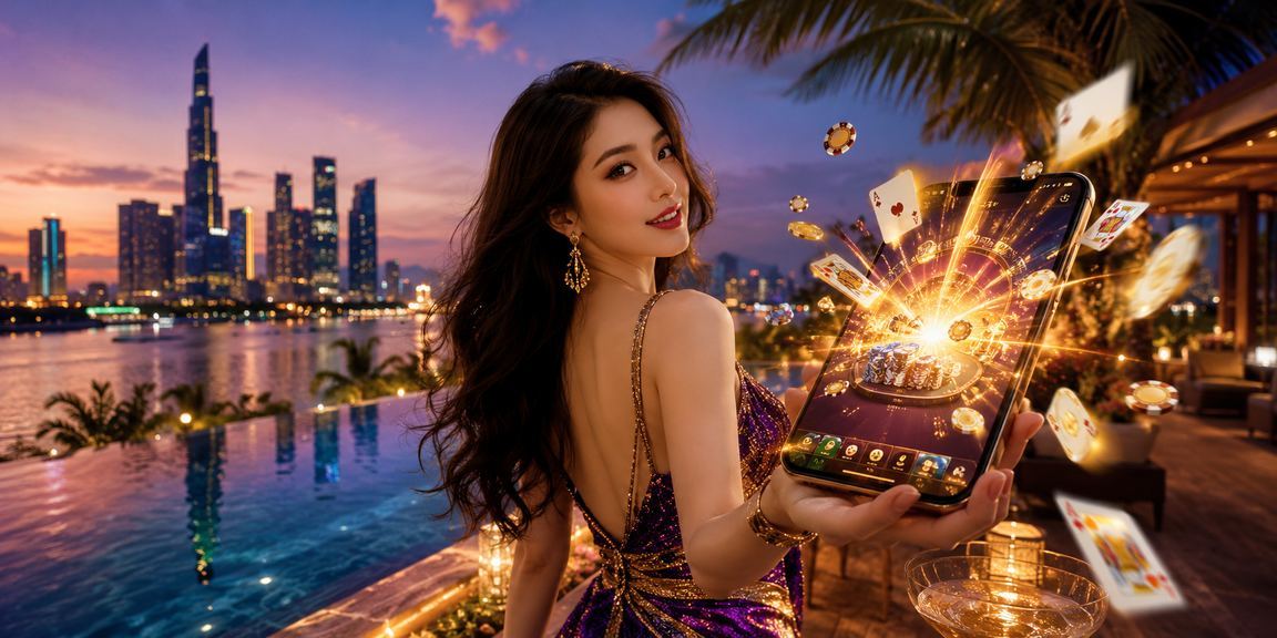 Người dùng tại bãi biển TP. Hồ Chí Minh trải nghiệm game bài và thanh toán qua điện thoại